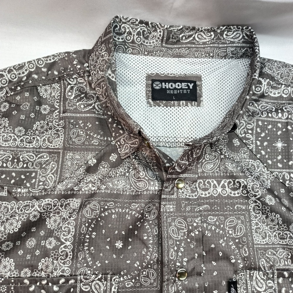Hooey Habitat Mens Large Grey Bandana Patchwork Ripstop Western Pearl Snap Shirt